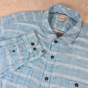 Carbon2Cobalt Button Down Shirt Mens XLT Light Blue Double Cloth Plaid Lined